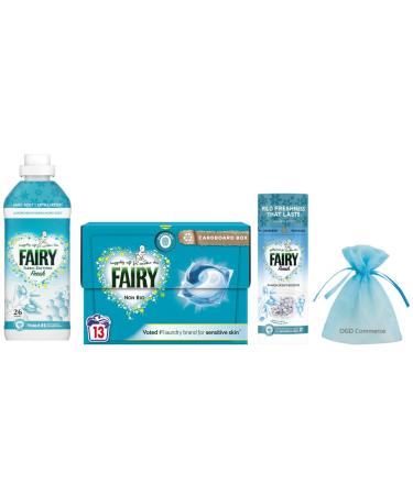 Fairy Laundry Washing Pack for Sensitive Skin: Fresh Fabric Conditioner 26w 858ml + In-wash Scent Booster Beads Almond Milk & Manuka Honey 176gr + Non Bio Pods Capsules 13Pods