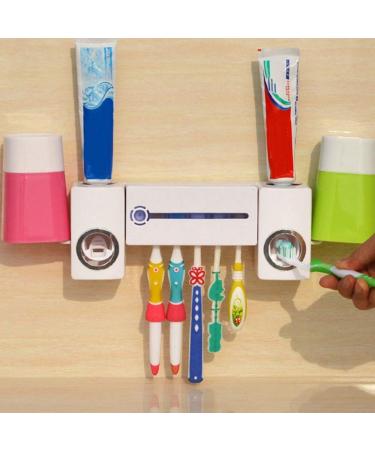 Qligha LED UV light toothbrush holder antibacteria toothbrush sterilizer toothbrush dispenser bathroom toothbrush cleaner with 2 cups