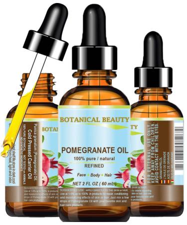POMEGRANATE OIL 100% Pure Natural Refined Cold-pressed Carrier oil 2 Fl oz 60 ml for Face Skin Body Hair Lip Nails. Rich in vitamin C by Botanical Beauty