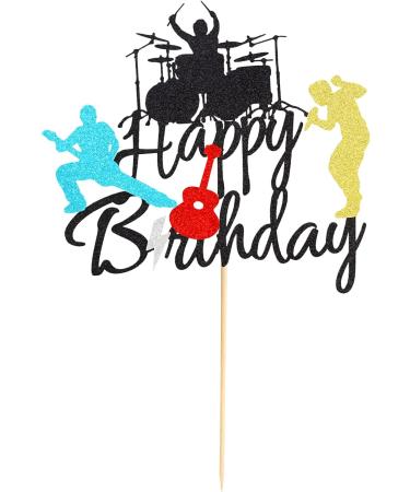 Arthsdite Happy Birthday Band Cake Topper-Drum Set Guitar Singing Cake Topper for Music Theme Birthday Party for Rock Roll Drummer Party Decor - Black Glitter - Buy Online on SooperMarket.com