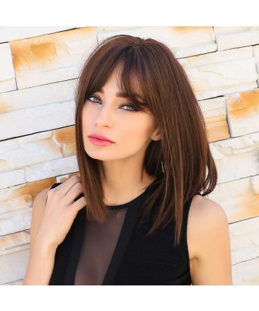 Haircube brown wig Straight bob wigs for women natural short with middle part wigs shoulder -length synthetic wig for party dress halloween cosplay ladies wig ...