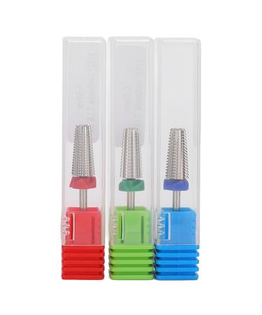 3PCs safety nail drill SET Professional polishing acrylic gel nail chews tools nail drill remove gel safety bits set medium -fine coarse drill (silver)