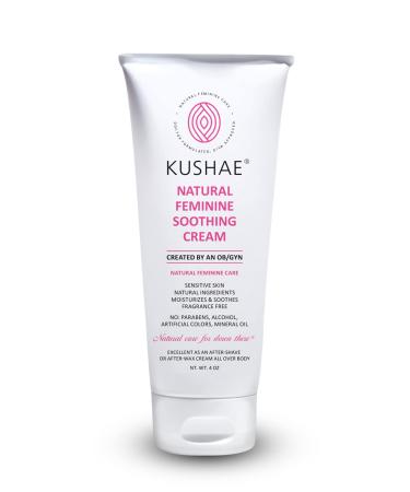Kushae Feminine Soothing Cream – OB/GYN Made, All Natural, Fragrance Free, Aloe-Based, Calming Lotion for Irritation & Dry Skin After Shave, Softens Pubic Hairs to Prevent Ingrown Hairs, Made in USA