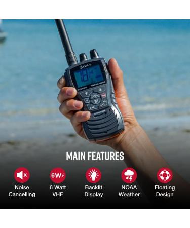 Cobra MR HH350 FLT Handheld Floating VHF Radio - 6W, Submersible, Noise-Canceling Mic, Backlit LCD, NOAA Weather, Memory Scan - Grey - Buy Online on SooperMarket.com