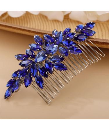 Chargances Crystal Bridal Hair Comb Royal Blue Wedding Rhinestonel Hair Side Comb Fashion Hair Clip Handmade Hair Accessories for Bride Wedding Prom Flower Girl Headpieces (Royal Blue)