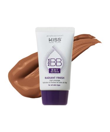 Kiss New York Aqua BB Cream 8-in-1 Multi Function Cover and Care Beauty Balm, Korean Skin Care Argan Oil Infused, Radiant Finish, Hydrating Full Coverage BB Cream 1.42 Fl Oz (Caramel)