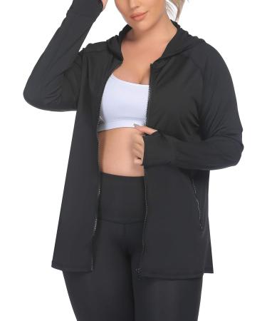 IN'VOLAND Women's Plus Size Running Jacket - Lightweight Full Zip Hoodie with Pockets in Black - Size 22 - Buy Online on SooperMarket.com