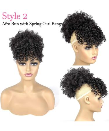 Afro Puff Drawstring Ponytail with Bangs Pineapple Updo Hair for African American Women Short Kinky Curly Ponytail Bun with 2 Replaceable Bangs(#1B-Black) 1 ponytail+ 2 bangs 1B - Buy Online on SooperMarket.com