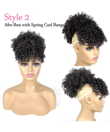 Allyreetress Afro Puff Drawstring Ponytail with Bangs - Short Kinky Curly Bun for Black Women - 3 Piece Set in 1B-Black - Buy Online on SooperMarket.com