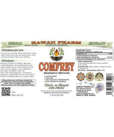Organic Comfrey Leaf Glycerite 2 oz - Alcohol-Free Liquid Extract by Hawaii Pharm | Natural Herbal Supplement - Buy Online on SooperMarket.com