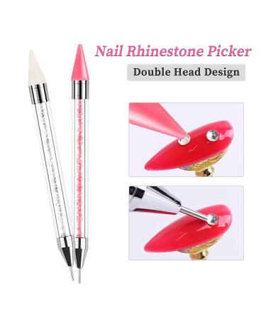 Sularpek Nail Rhinestone Picker Set - Dual-End Rhinestone Pickup Tool and Wax Pencil for DIY Nail Art Crafts (White Pink) - Buy Online on SooperMarket.com
