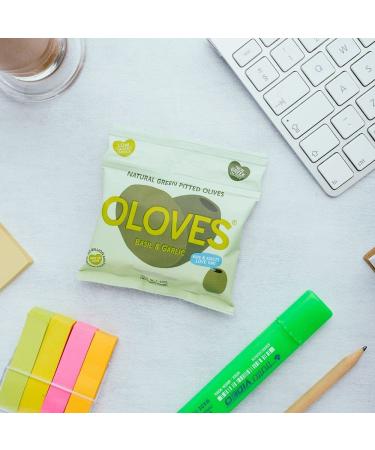 OLOVES Green Greek Pitted Olives | Basil & Garlic | Vegan, Kosher, Gluten Free, Keto Friendly | Fresh & All Natural Low Calorie Healthy Snack (30 Pack, 1.1oz Bags) - Buy Online on SooperMarket.com