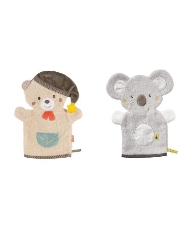 Fehn Washcloth Bear - Wash mitt with animal motif & Washcloth Koala - Wash mitt with animal motif Bundle with Washcloth Koala