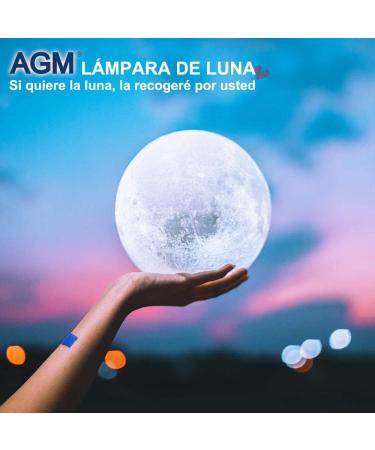 AGM 16-Color LED Moon Lamp with Remote & Touch Control - 3D Printed Night Light for Bedroom Caf & Dining Room | 15 cm | Dimmable Mood Light - Buy Online on SooperMarket.com