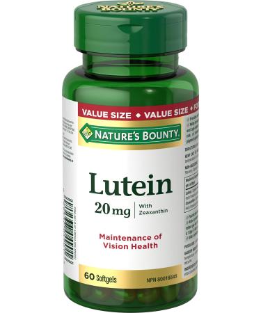 Nature's Bounty Lutein Pills Eye Health Supplements and Vitamins Support Vision Health 20 mg 60 Softgels Lutein 20 mg 60 Count