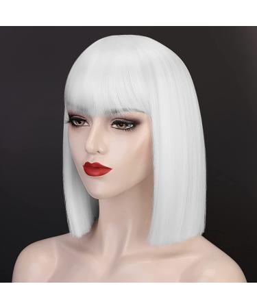 Entranced Styles Short White Wig with Bangs - Heat Resistant Bob Wig for Women | Cosplay & Halloween Party Use - Buy Online on SooperMarket.com