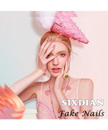 SIXDIAN Black Nude Glitter Diamond Heart Square Press on Nails - Extra Long Coffin Acrylic False Nails for Women and Girls - Buy Online on SooperMarket.com