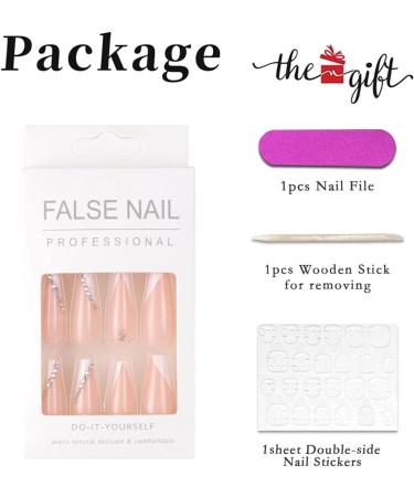 RUNRAYAY Pink & White French Rhinestone Fake Nails Long Press on Nails Art Kit for Women & Girls - Buy Online on SooperMarket.com