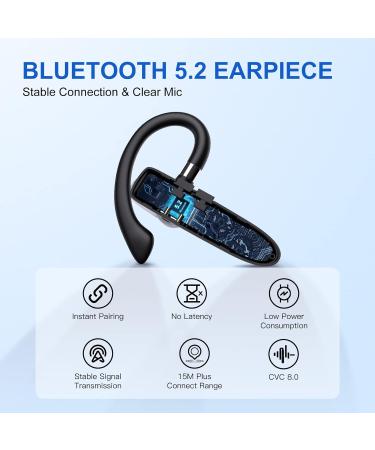 Bluetooth V5.2 Earpiece with Charging Case - Hands-Free Single Ear Headset for Cell Phones - CVC8.0 Noise Canceling Mic - Ideal for Office/Driving - iPhone/Android/Laptop Compatible - Buy Online on SooperMarket.com