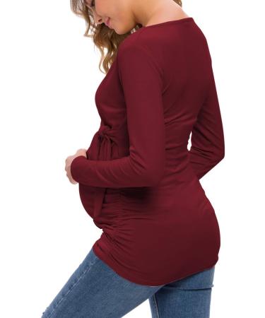 Love2Mi Maternity Nursing Top - Long Sleeve V-Neck Maternity Clothes in Wine Red - Buy Online on SooperMarket.com