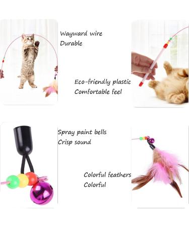 AWAVM 5 PCS Cat Teasers Cat Feather Wand Cat Toy Interactive Toy Feather Wand with Bell Natural Feather Refills - Buy Online on SooperMarket.com