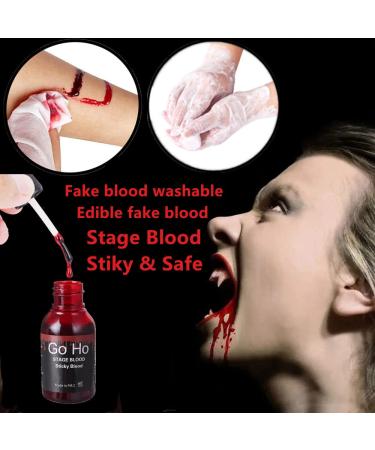 Go Ho Stage Fake Blood Washable (0.5 oz) - Edible & Realistic Effect for Halloween Cosplay SFX - Zombie, Vampire Special Effects Makeup - Buy Online on SooperMarket.com
