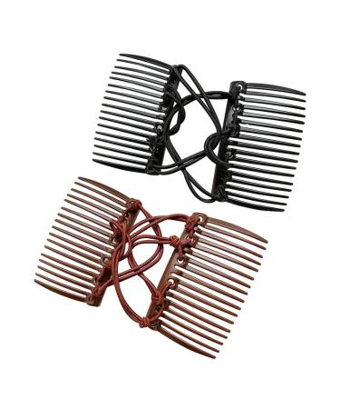 2 Pcs Plastic Double Hair Combs Adjustable Elastic Hair Comb Easy Hair Bun Comb Stretchy Double Comb Hair Clip for Curly Thick Wavy Hair