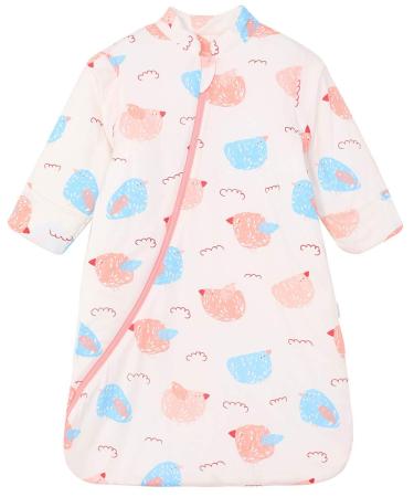 Chilsuessy Baby Winter Sleeping Bag with Detachable Long Sleeves 3.5 Tog Organic Cotton Sleeping Bag for Kids Sleeping Sack for Infant Toddler Pink chick M/6-18 Months