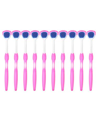 10 pieces of tongue scraps with a long handle silicone dual action tongue cleaner brush tongue scraper oral hygiene cleaning tool for adults children (pink)