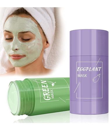 2PCs Green Tea Clay Mask Stick - Oil Control Acne Clearing & Blackhead Remover - Moisturizing Green Tea + Aubergine Formula for Flawless Skin - Buy Online on SooperMarket.com