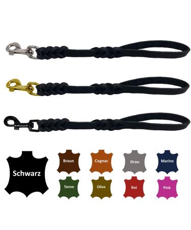 Dog liner/short guide leather hand broken for medium and large dogs (black 40cm hook: brass (gold)) 40cm hook: brass (gold) black