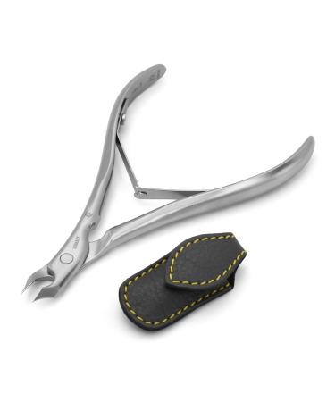 GERMANIKURE Tower Point Cuticle Trimmer - 1/2 Half Jaw Nipper - Ethically Made in Germany - FINOX Stainless Steel Professional Sharp Cuticle Remover in Leather Case  Manicure Tool, r145, 5mm
