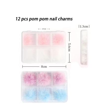 12 PCS 3D Magnetic Fluff Balls Nail Charms - Colorful Pom Pom Nail Art Supplies for Acrylic Nails - Buy Online on SooperMarket.com