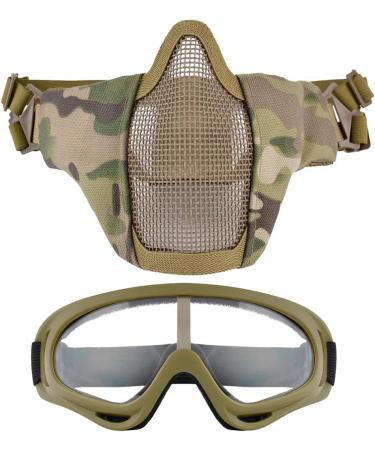 Fansport Airsoft Mask Tactical Goggles Set - Yellow | Half Face Mesh Mask with Foldable Steel Mesh & Goggles for Hunting, Shooting, Paintball - Buy Online on SooperMarket.com