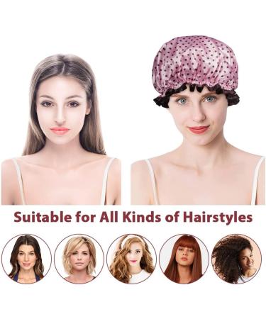 AOOWU Shower Caps 2 Pack Waterproof Bath Caps Large Reusable Shower Hats Elastic Band Double Layers Hair Bath Caps with Soft Ruffled Edge for Women Girls Ladies Spa Salon Home Use 2 Pcs Bowknot+Dots - Buy Online on SooperMarket.com