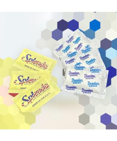 Sugar & Sweetener Assortment Packets - Sweetener & Sugar Packets for Home Office Coffee Bar Gift - 100 Domino & 100 Splenda Packets