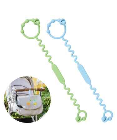 Vicloon Silicone Toy Clip 2Pcs Toy Safety Straps Food Grade Silicone Pacifier Clips Sippy Cup Strap Adjustable Stroller Pacifier Strap Hanging Toys Baby Toy Anti Drop Chain (Blue/Green)