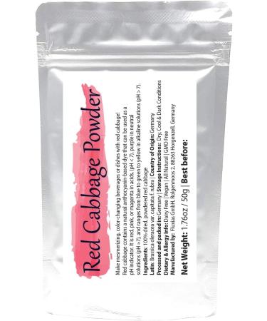 Red Cabbage Powder | Water Soluble Food Dye | Net weight: 1.76oz/50g - Amazing in the Kitchen or for Cocktails! Makes Colour-changing Beverages and Dishes in Red Or Magenta Pink Purple Blue - Buy Online on SooperMarket.com