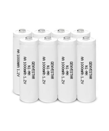 Rechargeable AA Batteries NIMH 1.2V Double A 1000mAh Batterie Pre-Charged Solar Battery for Solar Light Replacement Remotes Flashlight Household Devices 8 Pack White