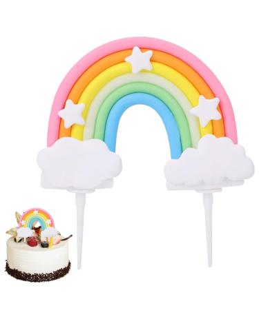 Rainbow Cake Topper Soft Pottery Colorful Gateau Decoration Cloud Rainbow Design Cake Decorations Supplies Cupcake Decoration Plugin for Girl/Kids Party(Multicolor Size:10 x 7cm)