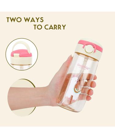 Owsdon Kids Water Bottle 16oz - Spill Proof Soft Straw Bottle for Boys Girls - Easy Carry Handle - Alpaca Pink Design - Buy Online on SooperMarket.com