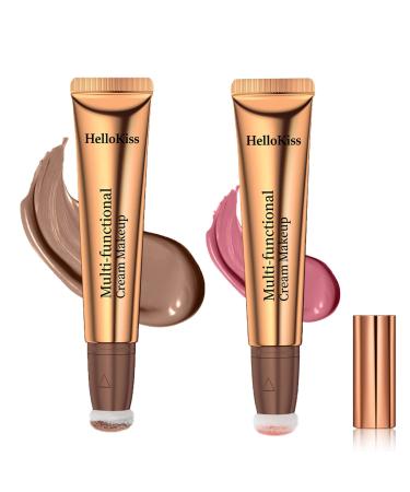 Paminify Contour Beauty Wand Liquid Blush Wand Face Contouring with Cushion Applicator Nourishing Bronzer Stick Natural Finish Cream Contour Stick Cruelty-free Medium Contour+Cheery Pink Blush Medium Contour Wand+Cheery ...