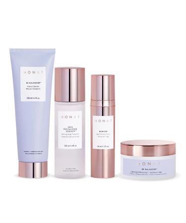 Monat BE BALANCED System for Normal & Combination Skin - Brighten & Renew Includes Foamy Cleanser Revitalizing Essence Age Control Nectar Lightweight Moisturizer