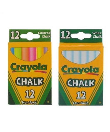 Crayola Chalk White & Colored 12-Pack (1 Pack of White & 1 Pack of Colored) 12 Count (Pack of 2)