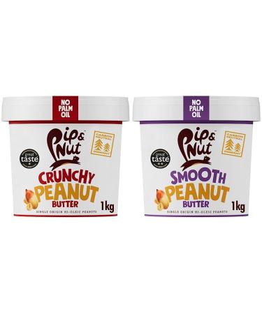 Pip & Nut Peanut Butter Lover Bundle | 1kg Smooth Peanut Butter & 1kg Crunchy Peanut Butter | Natural Nut Butter No Palm Oil No Added Sugar Hi-Oleic Peanuts