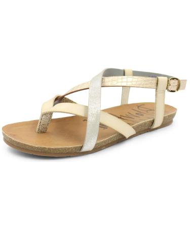 Blowfish Malibu Women's Granola Synthetic Flat Sandal 4 UK Gold Dile Silvermoon White