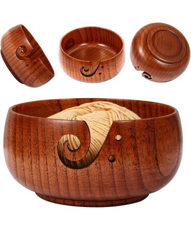 Handmade Wooden Yarn Bowl 6x3 - Knitting and Crochet Supplies - Yarn Storage Holder with Holes - Buy Online on SooperMarket.com