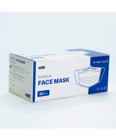 Type IIR fluid resistant surgical Face Masks Disposable Face Masks For Everyday Use Essential Face Mask For Bacterial protection Pack of 50 Colour - Blue One Size 1 count (Pack of 50) - Buy Online on SooperMarket.com