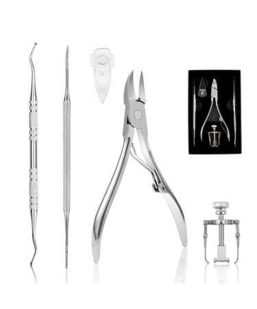 Ingrown toenail set 5 pieces professional nail tongs set for strong/ingrown toenails stainless steel manicure & pedicure set by Oosofitt 5 Count (Pack of 1) silver