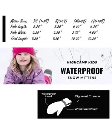 Highcamp Waterproof Winter Snow Ski Mitten Gloves with Zipper - Kids XS (1-3 Y) Rosa - Buy Online on SooperMarket.com